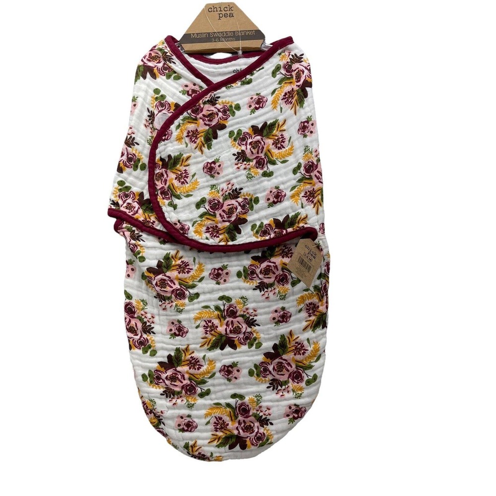 Chick Pea Baby Swaddle Blanket 100% Cotton Muslin 3-6 Months Floral Print